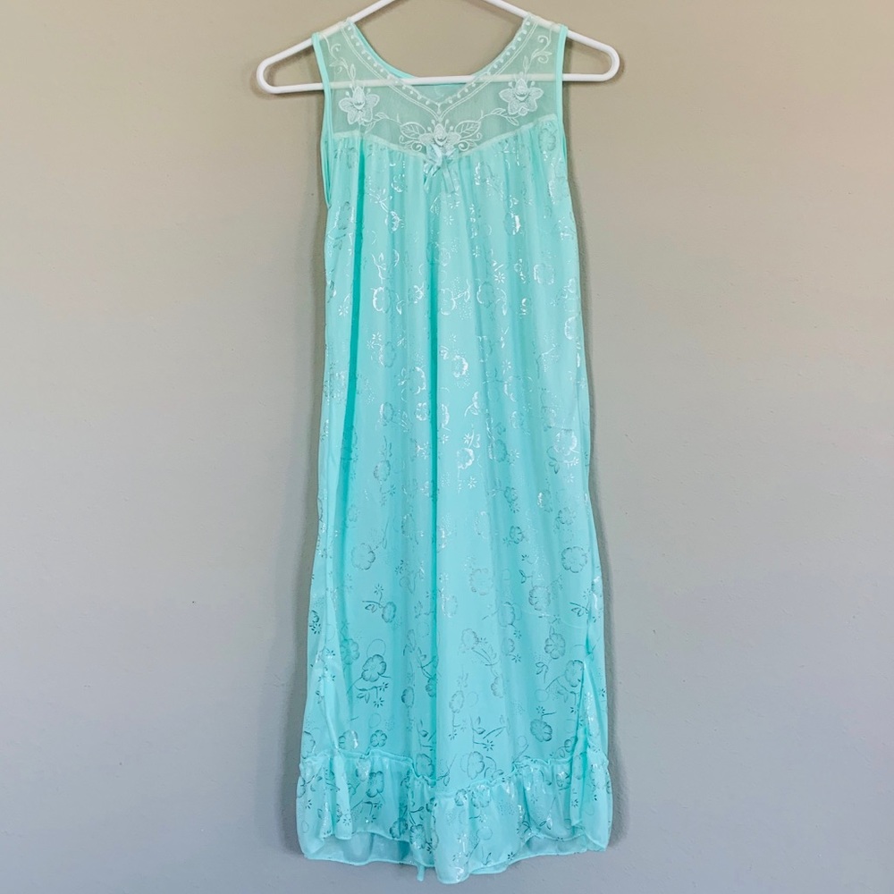 Satin Teal Mint Blue Chemise Nightgown Dress